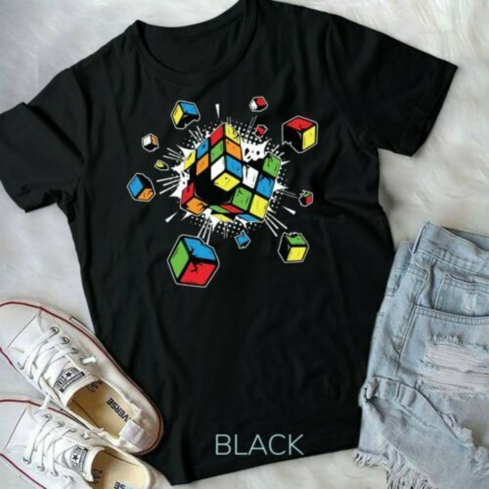 Exploding rubix rubiks rubics cube gift kids unisex and teen t-shirts